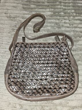 Woven Genuine Leather Crossbody Bag Made In INDIA - Brown - P2